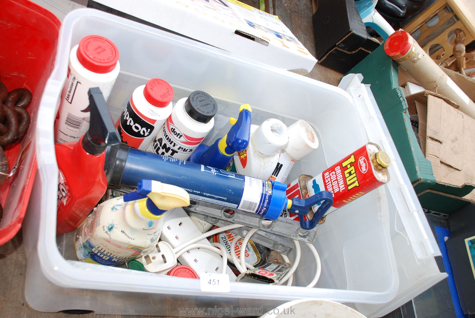 Crate of various garden sprays, T cut, car cleaning etc.
