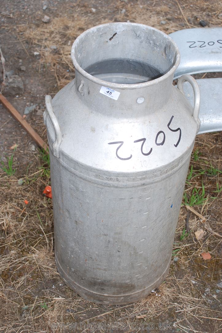 Aluminium milk churn (no lid) from Newcastle upon Tyne.