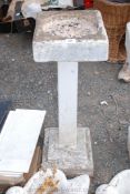 Bird bath with square column standing on a square base 32" high.