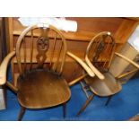 Pair of Ercol wheel-back chairs.