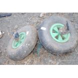 2 x pneumatic wheelbarrow/trolley wheels.