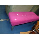 Plum velour covered bench seat, 18'' high x 16'' deep x 39'' long.