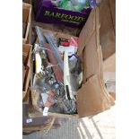 Box of new bike chains, derailleurs,