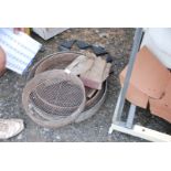 3 x various garden sieves and leather hedging gloves.