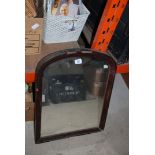 Oak framed, arch topped mirror,