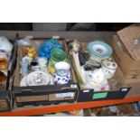 2 x boxes of dinner plates, vases, lamp and ornaments etc.