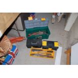 Two plastic toolboxes and a tool box and contents