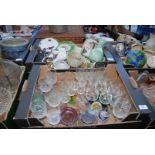 Box of drinking glasses, paperweights, cheese dish,