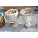 2 x un-matching garden urns approx 23" high.