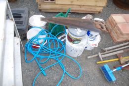 Various part used paint, watering can, 2 x Spear/Jackson hand saws.