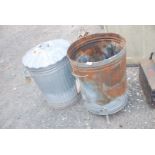 Galvanised garden incinerator and dustbin.