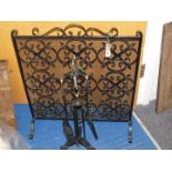 Wrought iron spark guard and set of fire irons