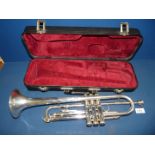 A Boosey and Hawkes cased silver plated Trumpet, serial no. 10181.