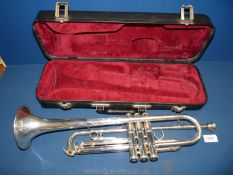 A Boosey and Hawkes cased silver plated Trumpet, serial no. 10181.