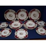 A quantity of Myott Plates with hand painted oriental Pheasant design to centre and panels around