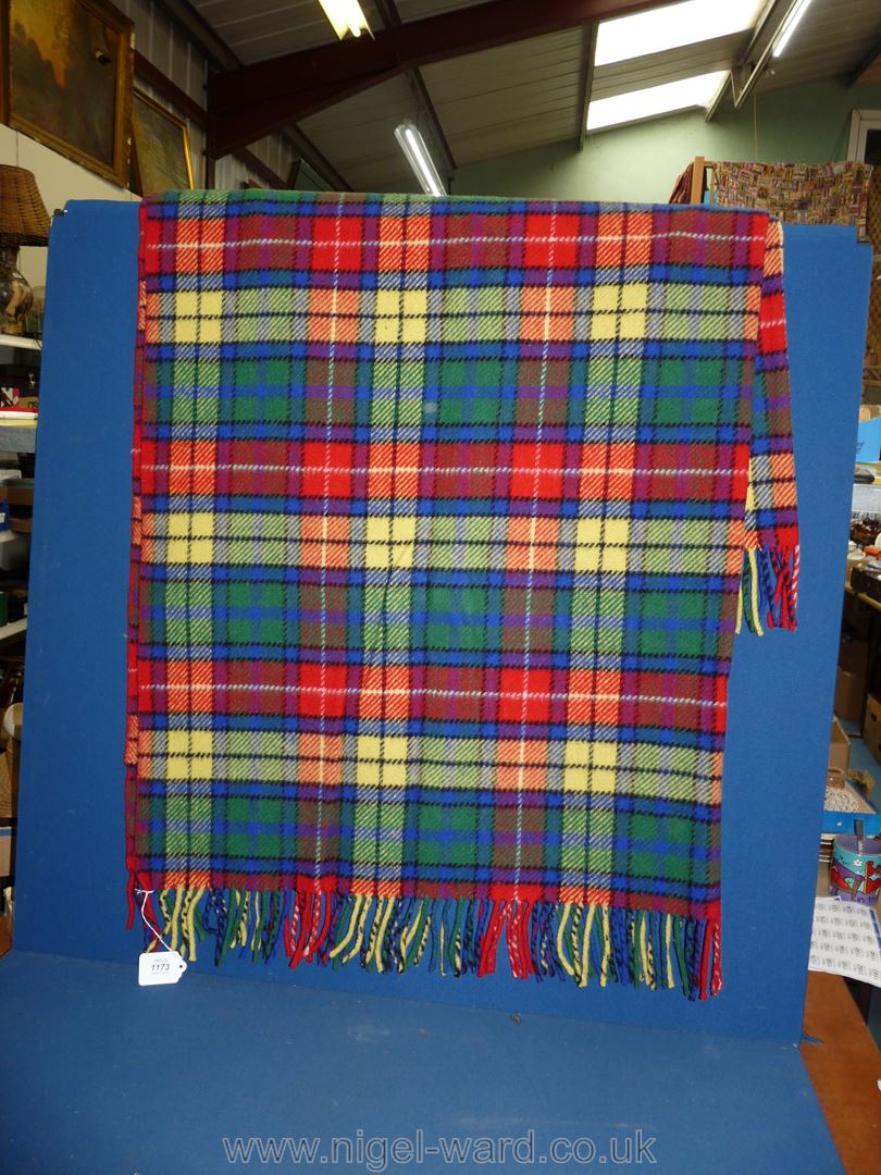 A 'Bonnie' travel rug by Wormalds & Walker Ltd, Scotland, pure wool in primary coloured plaid.