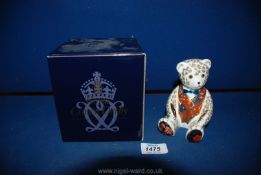 A Royal Crown Derby Teddy paperweight with gold stopper, boxed.