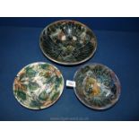 Three Gwilli pottery display bowls/ dishes.