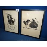 Two Victorian black and white framed silhouettes.