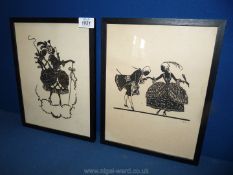 Two Victorian black and white framed silhouettes.