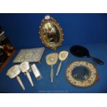 A quantity of part dressing table sets, gilded mirrors, glass trays, etc.