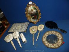 A quantity of part dressing table sets, gilded mirrors, glass trays, etc.