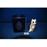 A Royal Crown Derby Panda paperweight with gold stopper, boxed.