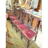 A set of five including two carvers Oak framed Dining Chairs having spiral back supports,