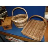 A vintage pine box, trug and basket.