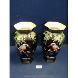 Two Falconware 'Glendoza' kingfisher Vases; rubbing to gold around the rim,