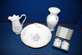 Three pieces of Aynsley 'Little Sweetheart' china; flower vase, jug & bowl,