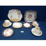 A Standard china 'Daisyfield' trio and cake plate, Noritake floral serving plate,