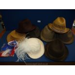 A quantity of hats including Christy's of London brown suede trilby, size 6 7/8, Dunn & Co.