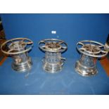 Three vintage silver plate flambe/crepe Spirit Burners, 9 1/2'' tall, ideal for functions/ hotels,