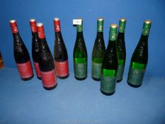 Five bottles of Hungarian white wine and four of red wine