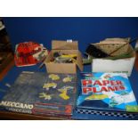 A box of assorted Meccano plus "Making a Plane" tin.