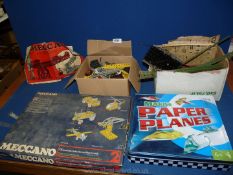 A box of assorted Meccano plus "Making a Plane" tin.