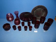 A quantity of red glass including wine and aperitif,