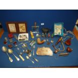 A box of miscellaneous to include pipes, purse etc.