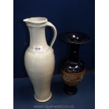 A tall Royal Doulton Lambeth vase, very damaged and badly repaired,