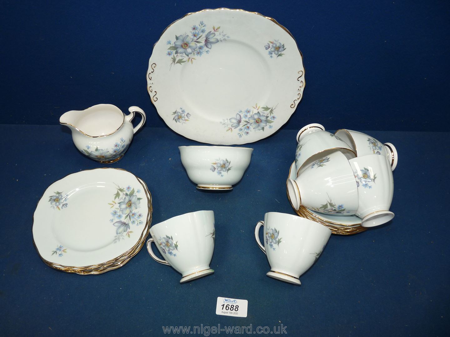 A part Colclough blue floral bone china Teaset for six