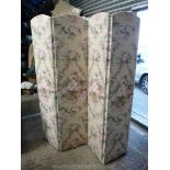 A four fold Mahogany Screen upholstered with pale pink ground floral decorated fabric,