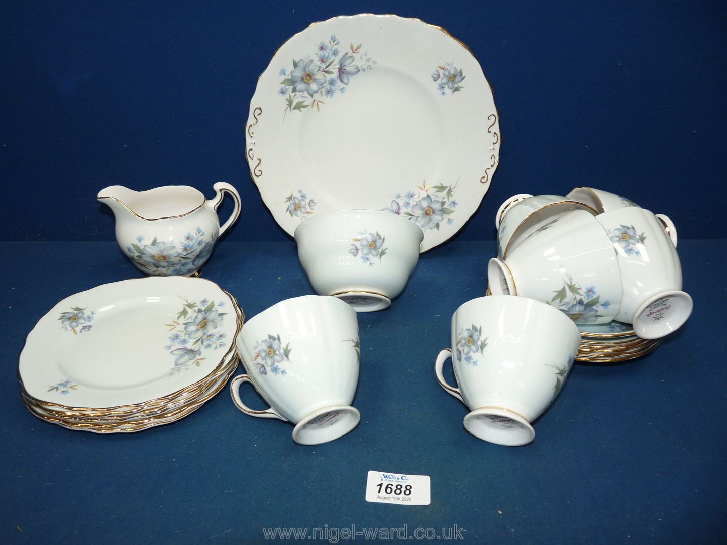A part Colclough blue floral bone china Teaset for six - Image 2 of 2
