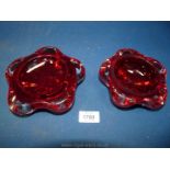 A vintage Whitefriars sommerso heavy red glass bowl with five rounded corners, cased in clear glass,