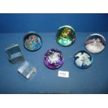 Six paperweights including Baccarat, fish swimming, cased Kangaroo from Australia, Langham, etc.