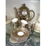 A Royal Worcester silver lustre coffee set for six with coffee pot.