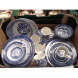 A quantity of blue and white china including Churchill part Teaset,