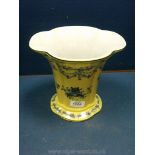 An United Wilson blue and yellow trumpet shaped Vase having scalloped rim, 8" tall.