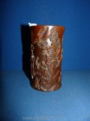 A Chinese carved wood Brushpot, Bitong, 5'' tall.