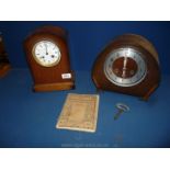 Two mantle Clocks, one dome shaped having Arabic numerals by Smiths Enfield with key, 9'' tall,